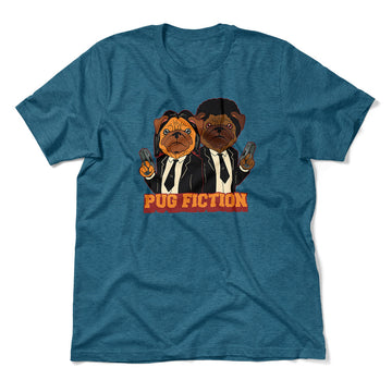 Pug Fiction Men/Unisex T-Shirt in Heather Deep Teal color
